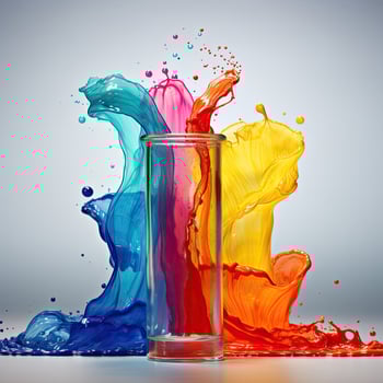 Colorful paint splashes in glass photo