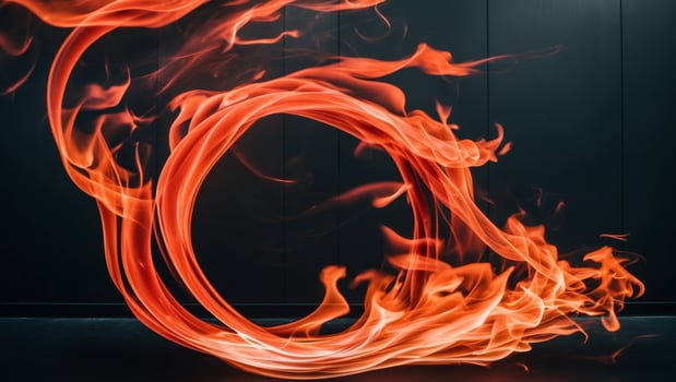 Vibrant Red Flames Swirling in Motion on Dark Background. photo