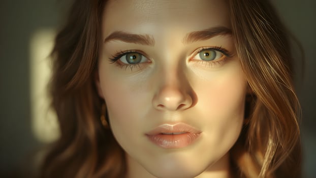 Elegant side profile of a woman showcasing a luminous complexion against a neutral backdrop photo