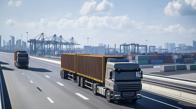Cargo Transport on Highways Leading Toward a Dynamic Port Area photo