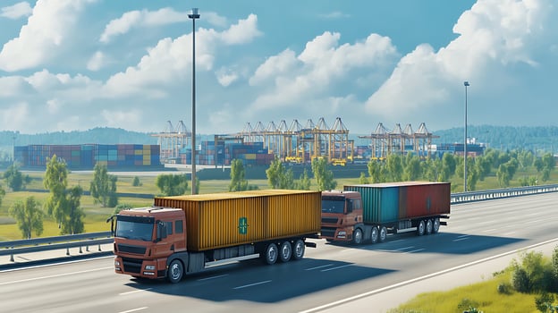 Containers on Trucks, Ports in View photo