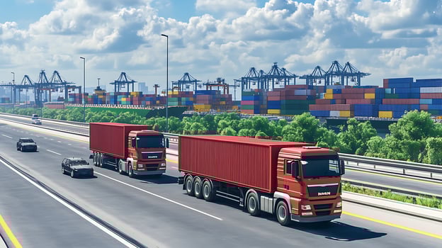 Highway Freight Trucks and Port Infrastructure photo
