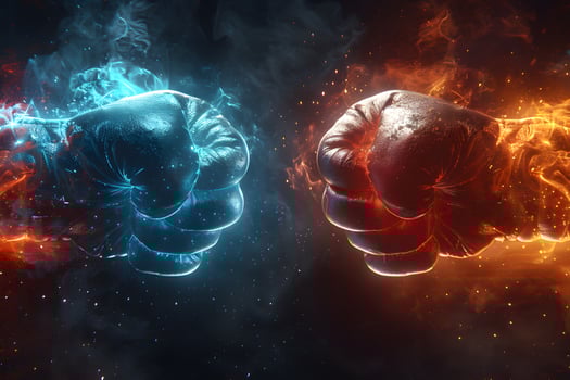Fiery Clash of Opposing Forces in Dramatic Boxing Scene photo