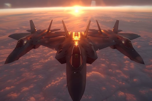 Futuristic Fighter Jets at Sunset Advanced Aerial Technology Concept for Defense and Aviation photo