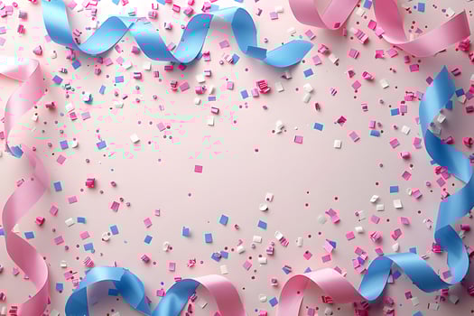 Festive Blue and Pink Ribbon Celebration Background with Confetti for Parties or Events photo