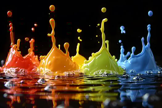 Vibrant Colorful Paint Splashes in Water against Black Background photo