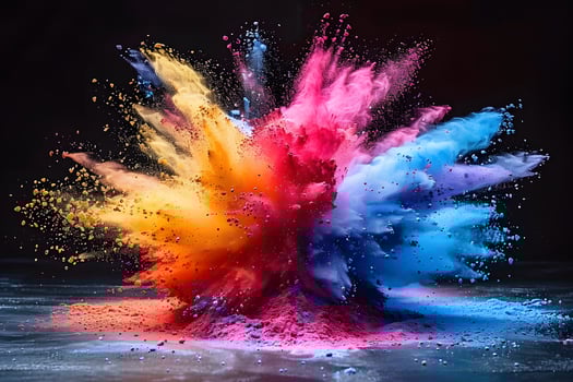 Vibrant Explosion of Colorful Powders Representing Creativity and Celebration photo