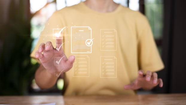 inspector makes mark on the survey topic ,Checklist with checkmarks and checkboxes ,checklist ideas, online quality assessment ,checkbox to conduct opinion and quality surveys or satisfaction photo