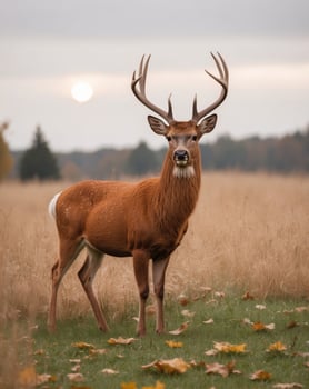 Majestic Red Deer Stands In Autumn Field photo