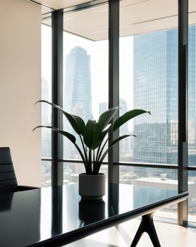Indoor Plant in Modern Office Setting with City View photo