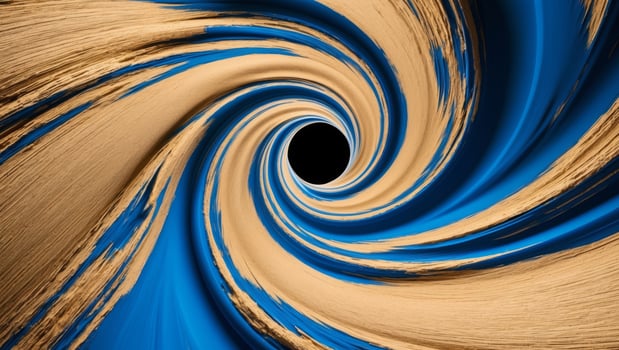 A blue and gold swirl with a hole in the middle. photo