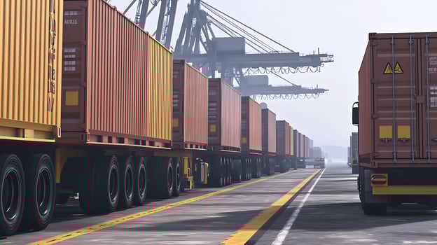 Cargo trucks crossing borders for seamless global logistics and shipping photo