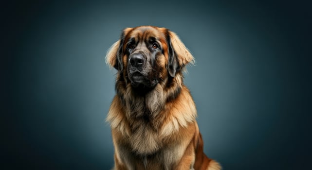Majestic leonberger dog portrait on a blue background for animal lovers and pet enthusiasts photo
