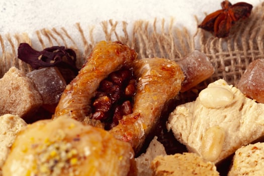 Assortment of turkish desserts baklava and halva photo