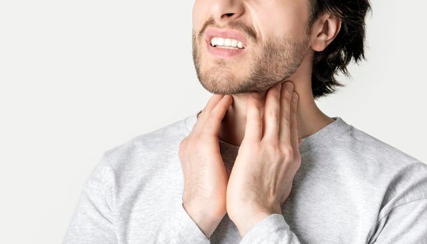 Inflammation in tonsils and glands, cropped, panorama photo