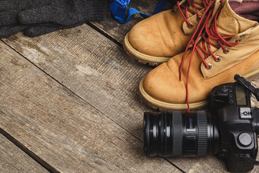 Close up photo of travel equipment for hiking trip