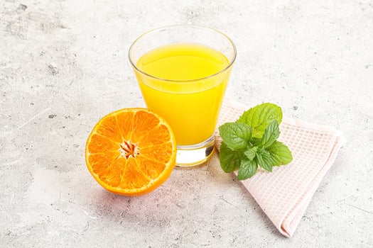 Fresh orange juice served mint photo