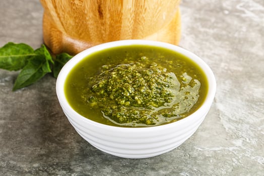Homemade vegetarian basil pesto sauce photo