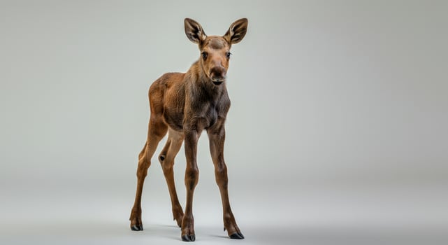 Adorable baby moose calf in a minimalist studio setting highlighting nature's elegance photo