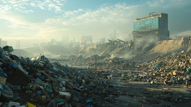 Urban Landscape of Pollution and Waste with Abandoned Buildings photo