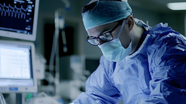 Surgeon Focused on Patient Care in Modern Operating Room Environment photo