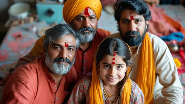 Close up of a smiling Indian family, showcasing cultural heritage. photo
