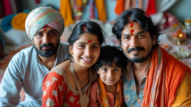 Smiling Indian family in traditional clothing. photo