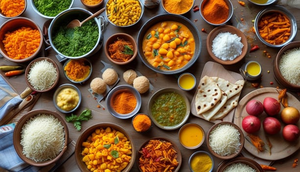 Vibrant array of Indian dishes and spices. photo