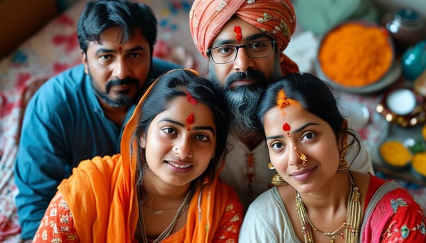 Happy Indian family celebrating a festival. photo