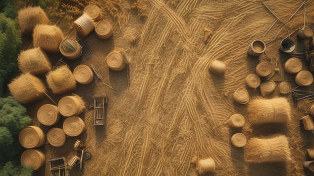 Aerial view of hay bales in a harvested field photo