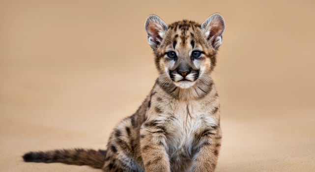 Adorable baby cougar on neutral background for wildlife and nature design inspiration photo