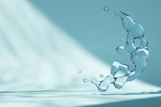 Empty scene with water splashes and copy space for product placement. Ideal for highlighting premium goods. Fresh, blue color. Beautiful light and shadows effect. Product display mockup. 3D render. photo