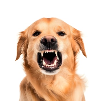 Isolated Angry Aggressive Golden Retriever Dog Evil Pet white background photo