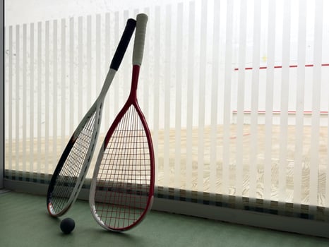 Squash Racket and Ball Sport Played by Two or Four Players. Court Floor and the Rockets photo