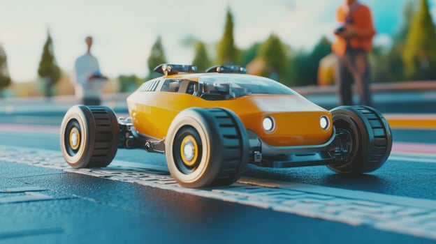 Robotic car testing on race track, precision driving and advanced sensors. Robotic cars photo