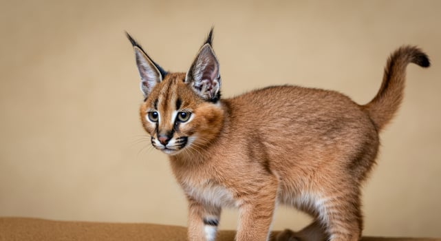Young caracal kitten with distinct features in natural habitat photo