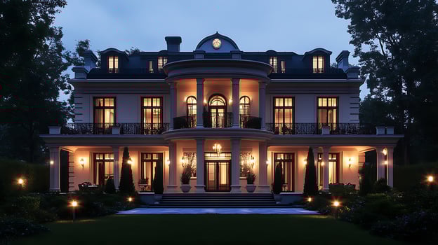 Opulent Modern Home Shimmering Against the Nightfall Sky photo