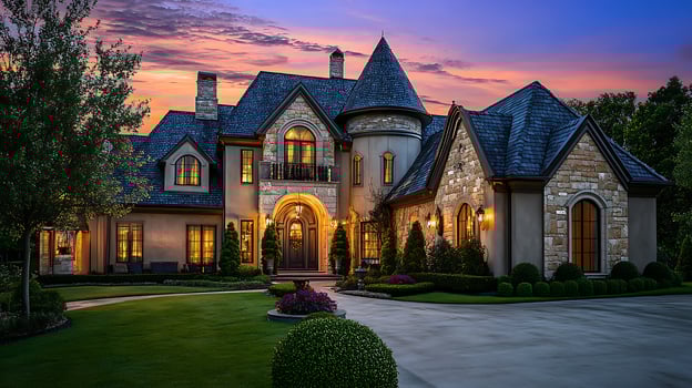 Stylish and Warm Home Glimmers Under the Embrace of Twilight photo