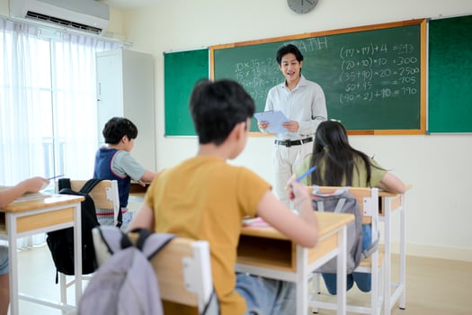 STEM lesson, Teacher and students in mathematics classroom photo