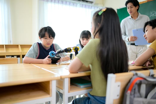 STEM Class, Teacher and students in basic engineering classroom photo