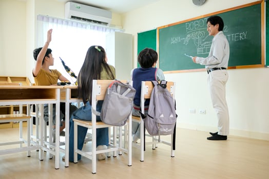 STEM Class, Teacher and students in basic engineering classroom photo