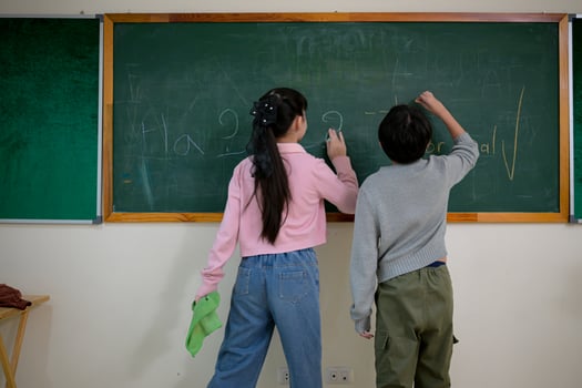 Before beginning their academic day, Children like writing on the chalkboard photo