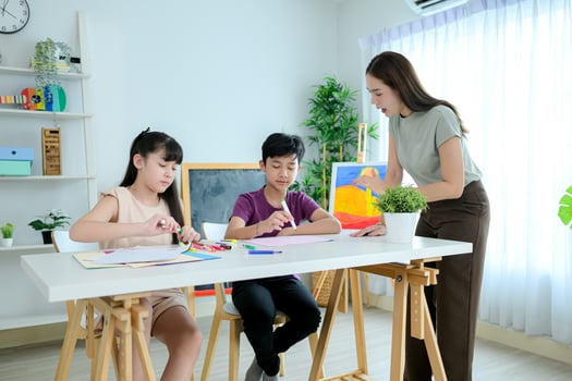 Creativity Class, Teacher and students in the art classroom photo