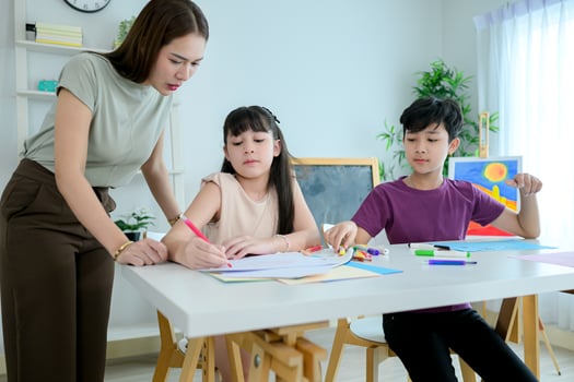 Creativity Class, Teacher and students in the art classroom photo