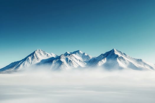 Winter landscape with snow covered mountains and bright sunlight during early morning hours photo