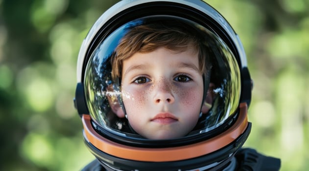 young astronaut exploring the outdoors photo