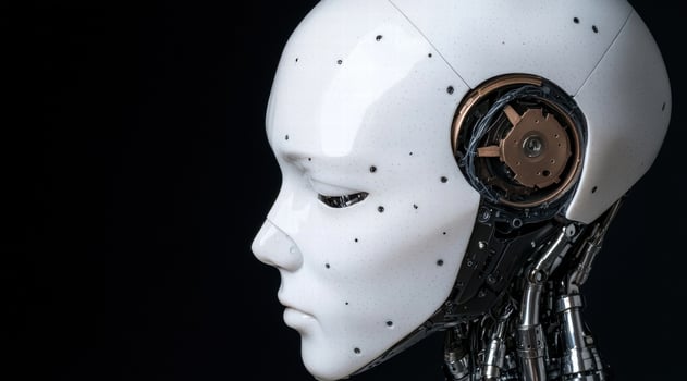 Futuristic robot head with mechanical details photo