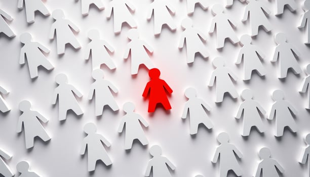 A red figure surrounded by white figures, Individuality concept, Think different, Creative idea, CEO, Leadership photo