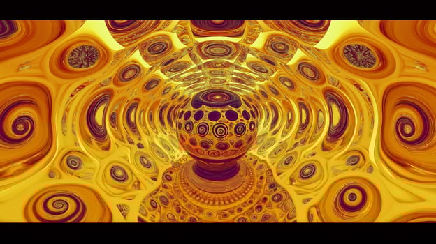 Abstract swirling gold sphere in tunnel photo