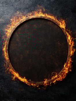 Burning circular frame on dark background photo